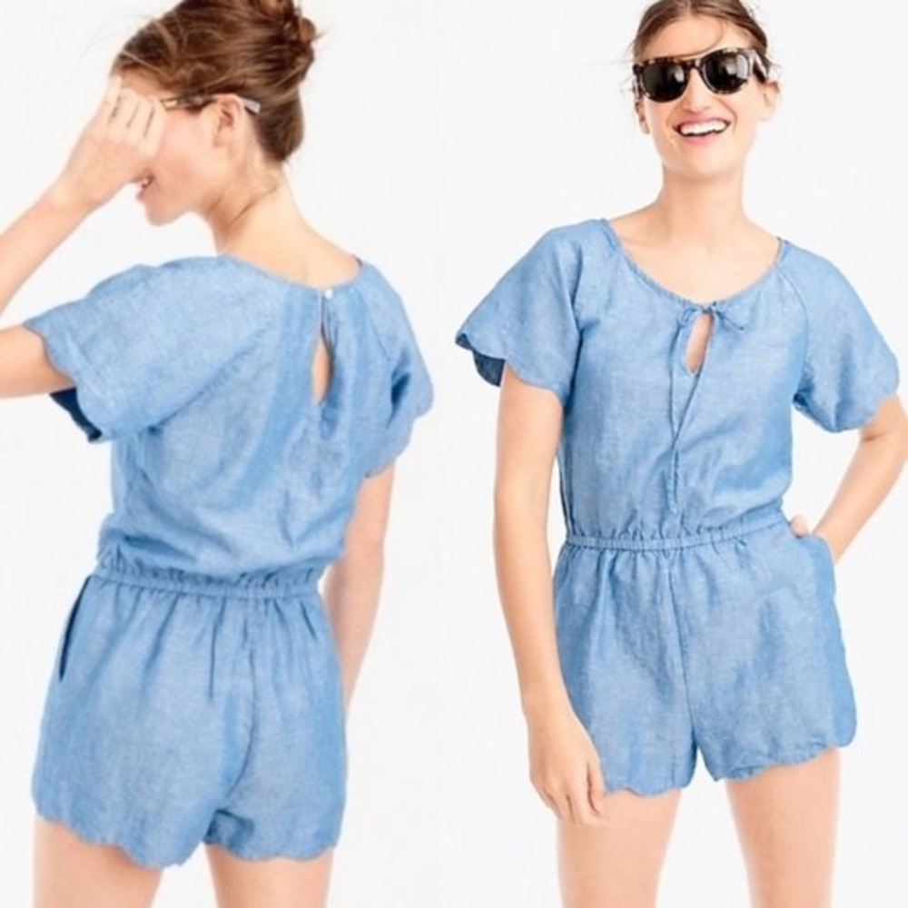 J.Crew Scalloped Cotton-Linen Romper - Picture 3 of 9